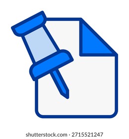 Icono colorido de un archivo marcado con un pin de inserción, ideal para notas ancladas, documentos importantes y marcado de prioridad.