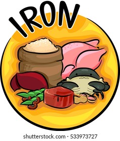 Colorful Icon Illustration Featuring Different Types of Food Rich in Iron