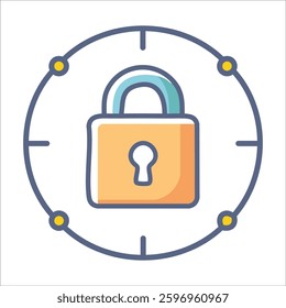 Colorful icon of a lock inside a circle with hour marks, representing security and time