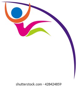 Colorful icon of man doing pole vault illustration