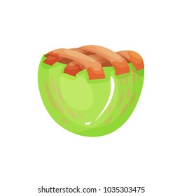 Colorful icon of mini baked apple pie. Delicious fruit dessert with crispy crust. Healthy eating. Vegetarian nutrition. Cartoon flat vector illustration