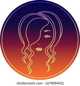 colorful icon with minimal contour woman face