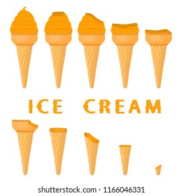 Colorful icon for natural apricot ice cream sorbet in different forms. Apricot pattern consisting of sweet cold ice cream sorbet, tasty frozen dessert. Fresh taste fruit ice cream sorbet of apricot.