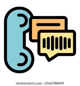 Colorful icon of a phone handset with speech and chat bubbles, representing communication, voicemail, and messaging