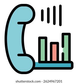 Colorful icon of a phone showing a growing bars graph with sound waves, representing a successful sales call