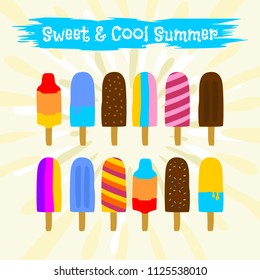 Colorful icon popsicle ice cream for summer. Can use for banner, invitation, ads, and promotional