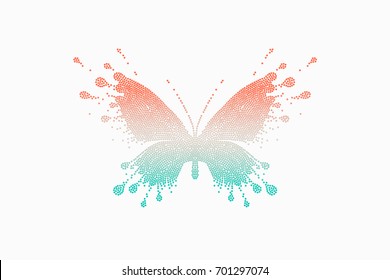 Colorful icon of red-turquoise butterfly. Emblem template for branding, design elements. Sign, label, identity, badge for business brand. Vector Illustration