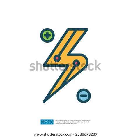 Colorful Icon Representing Lightning Symbol with Energy and Power Elements in Graphic Design Composition