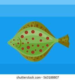 Colorful icon sea fish plaice on the blue background