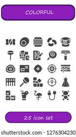  colorful icon set. 25 filled colorful icons. Simple modern icons about  - Candy shop, Gummy, Macaron, Jelly beans, Paint bucket, Lollipop, Paint roller, Letter, Target, Smore