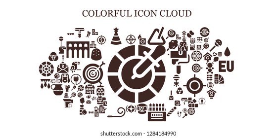  colorful icon set. 93 filled colorful icons. Simple modern icons about  - Color, Target, Paint roller, Party hat, Plug, Triangle, Paint bucket, Colored pencils, Party blower