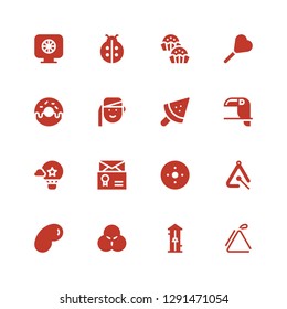 colorful icon set. Collection of 16 filled colorful icons included Triangle, Free fall, Rgb, Jelly beans, Blur, Letter, Hot air balloon, Toucan, Popsicle, Armenian, Donut, Lollipop