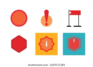 Colorful Icon Set with Speech Bubbles, Signs, and Symbols