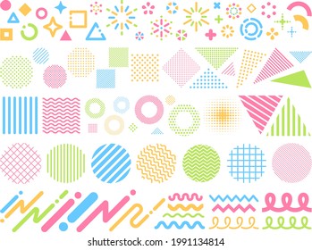 Colorful icon set with various shapes and patterns