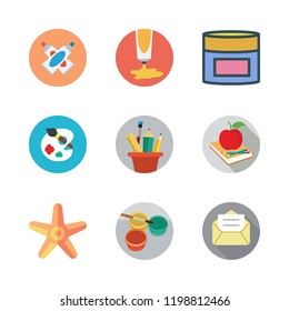 colorful icon set. vector set about cream, school material, letter and paint palette icons set.