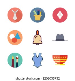 colorful icon set. vector set about geometry, swimsuit, bell and bowl icons set.