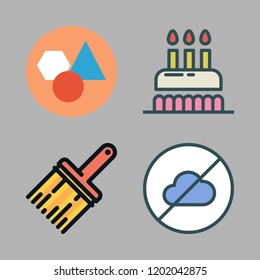 colorful icon set. vector set about geometry, cloudless, graphic tool and birthday cake icons set.