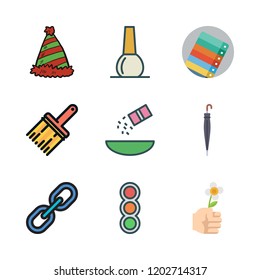 colorful icon set. vector set about umbrella, graphic tool, flower and hat icons set.