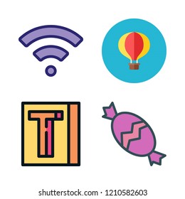 colorful icon set. vector set about candy, wifi, hot air balloon and school material icons set.
