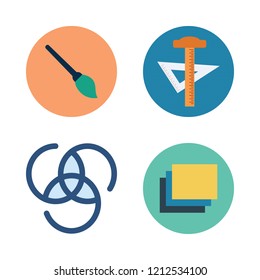colorful icon set. vector set about pie chart, paint brush, layers and school material icons set.