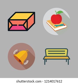 colorful icon set. vector set about school material, bell, giftbox and bonsai icon icons set.