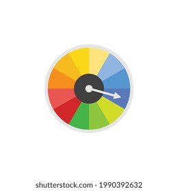 Colorful icon of speedometer or speed dial for car dashboard or power indicator, energy level measurement, vector illustration isolated on white background.