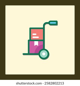 Colorful Icon of Trolley Carrying Boxes for Delivery and Transportation