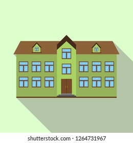 Colorful icon of a two-story building with attic, long shadow