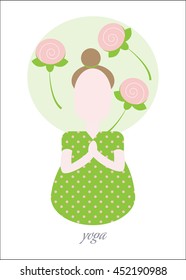 Colorful icon with a woman engaged in a flat style of yoga. Mkonka symbolizes peace and tranquility. For women's centers, book covers, and design on the theme of femininity