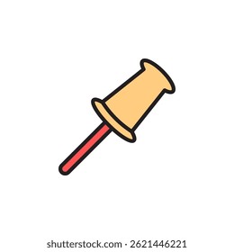 Colorful Icon of a Yellow Pushpin with Red Stick for Stationery and Office Organization on White Background