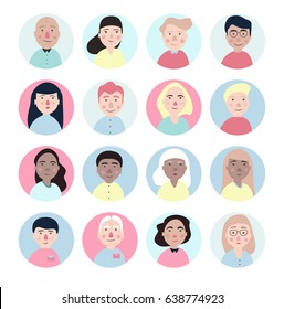 Colorful icons of different types of individuals. It's a great asset to be used as avatar, and perfectly fits in a flat design website.