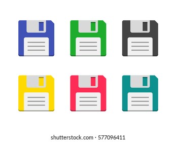 Colorful icons floppy disk in a flat style, diskette sign vector illustration isolated on white background, symbol of save and recovery, backup information