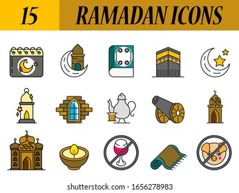Colorful Icons for Holy Islamic Month of Prayer. 