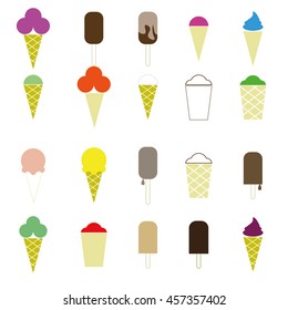Colorful icons of ice cream on a white background.