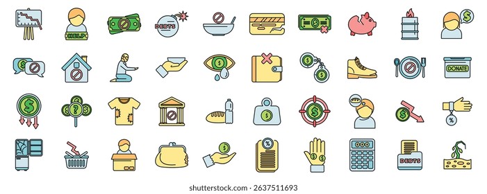 Colorful icons illustrating financial concepts and debt management strategies
