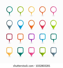 Colorful icons map placeholder, location tag, or pointer sign icons for website, application interface, or markers on maps, flat icon collection design. Vector illustration.