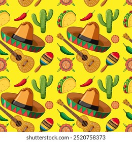 Colorful icons of Mexican culture and traditions