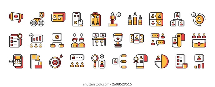 Colorful Icons Representing Team Work and Collaboration in Business Context for Success and Innovation