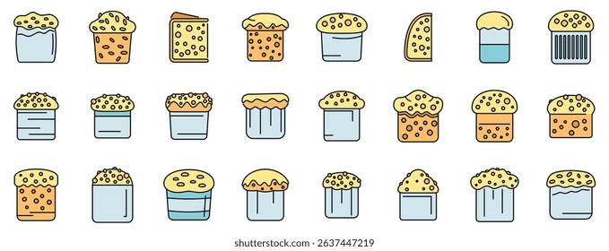 Colorful icons representing various easter cakes, showcasing different shapes, toppings, and baking styles
