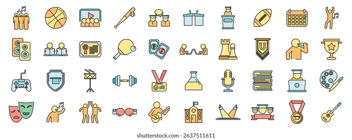 Colorful icons representing various hobbies and activities in a fun style