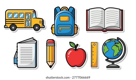 Colorful icons of school items