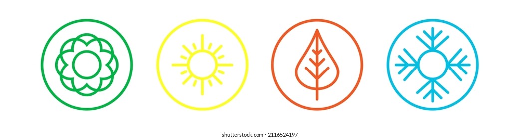 Colorful icons of seasons. The seasons - spring, summer, autumn and winter. Weather forecast sign. Vector illustration isolated on white background. EPS 10