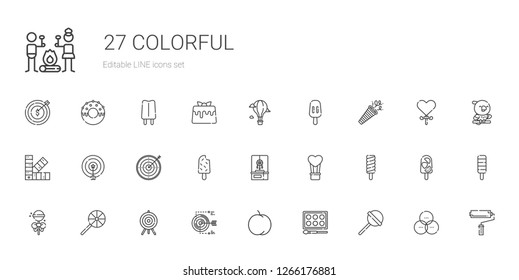 colorful icons set. Collection of colorful with lollipop, watercolor, peach, target, popsicle, hot air balloon, dreamcatcher, pantone, confetti. Editable and scalable colorful icons.