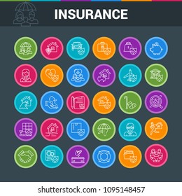 Colorful icons set on theme insurance. Insurance of life, house, money, health, car. Vector illustration