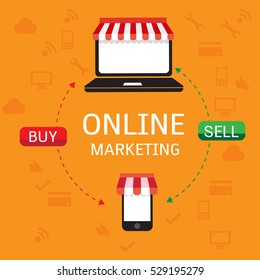 colorful icons shopping with mobile. background for business and technology