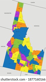 Colorful Idaho political map with clearly labeled, separated layers. Vector illustration.