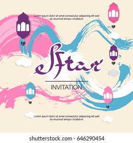 Colorful Iftar invitation card Vector Illustration with Water Color Splash background
