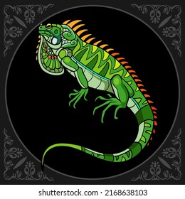 Colorful iguana zentangle arts, isolated on black background