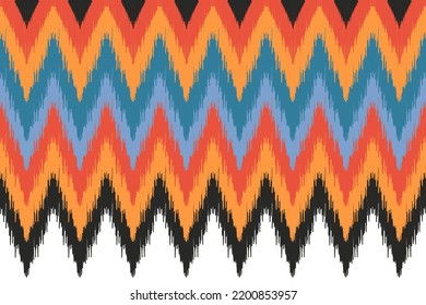 Colorful Ikat geometric Native fabric print. Ikat fabric pattern with minimal pastel for cloth, carpet, pillow case fashion design. Geometric textile. African Moroccan pattern. Ikat seamless pattern.