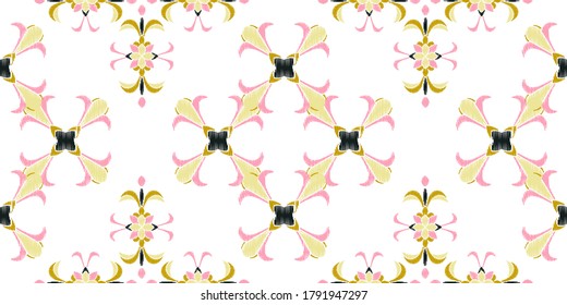 Colorful Ikat ornamental seamless pattern for textile, wallpaper, card or wrapping paper. Tile for surface design.